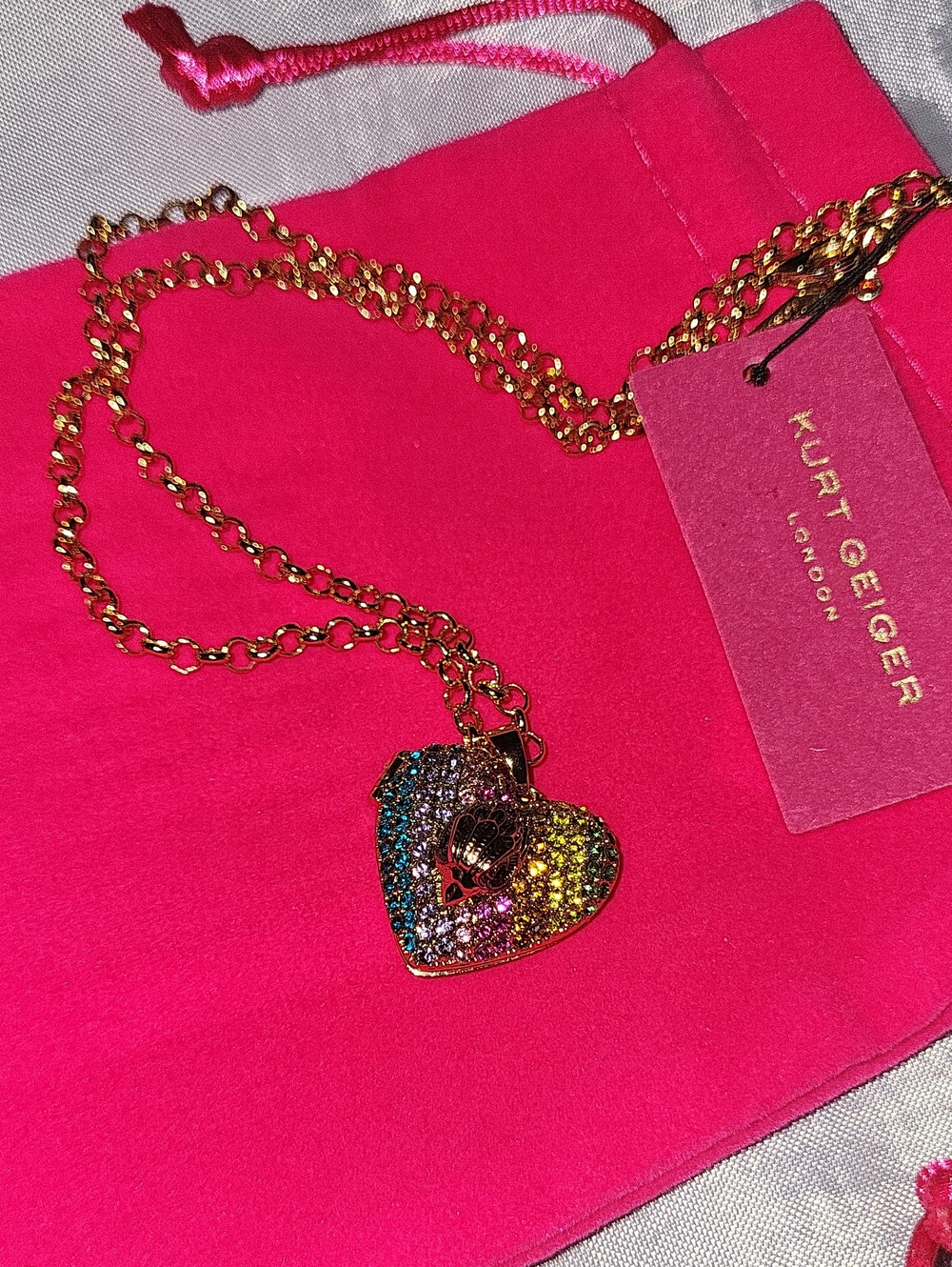 Kurt Geiger Gold-tone Rainbow Crystal Heart Locket Necklace